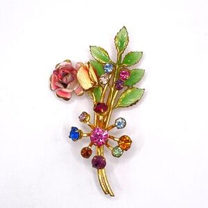 Vintage Austrian Flower Rhinestone Pin Brooch